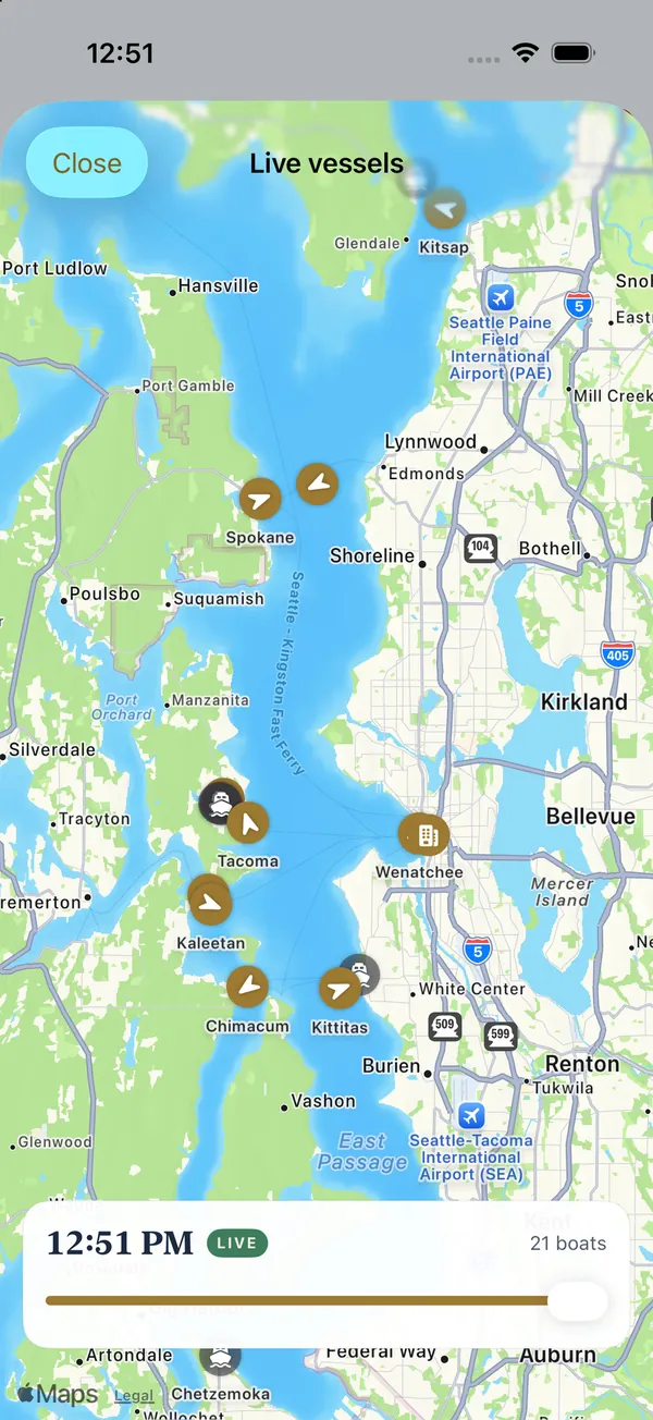 The fleet map with twenty-one boats and a time slider